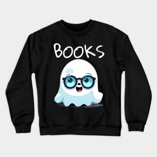 Cute Ghost With Glasses Book Lovers Crewneck Sweatshirt